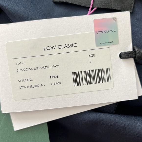 Low Classic Slim Cowl Dress Navy Button Belted - Picture 10 of 13